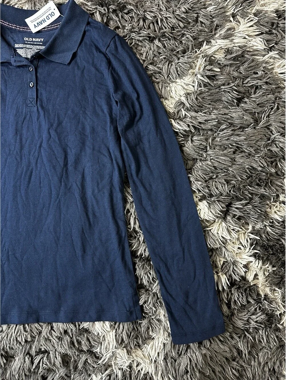 NWT Old Navy Girls XL 14-16 Navy Blue Long Sleeve Polo Shirt Uniform Top